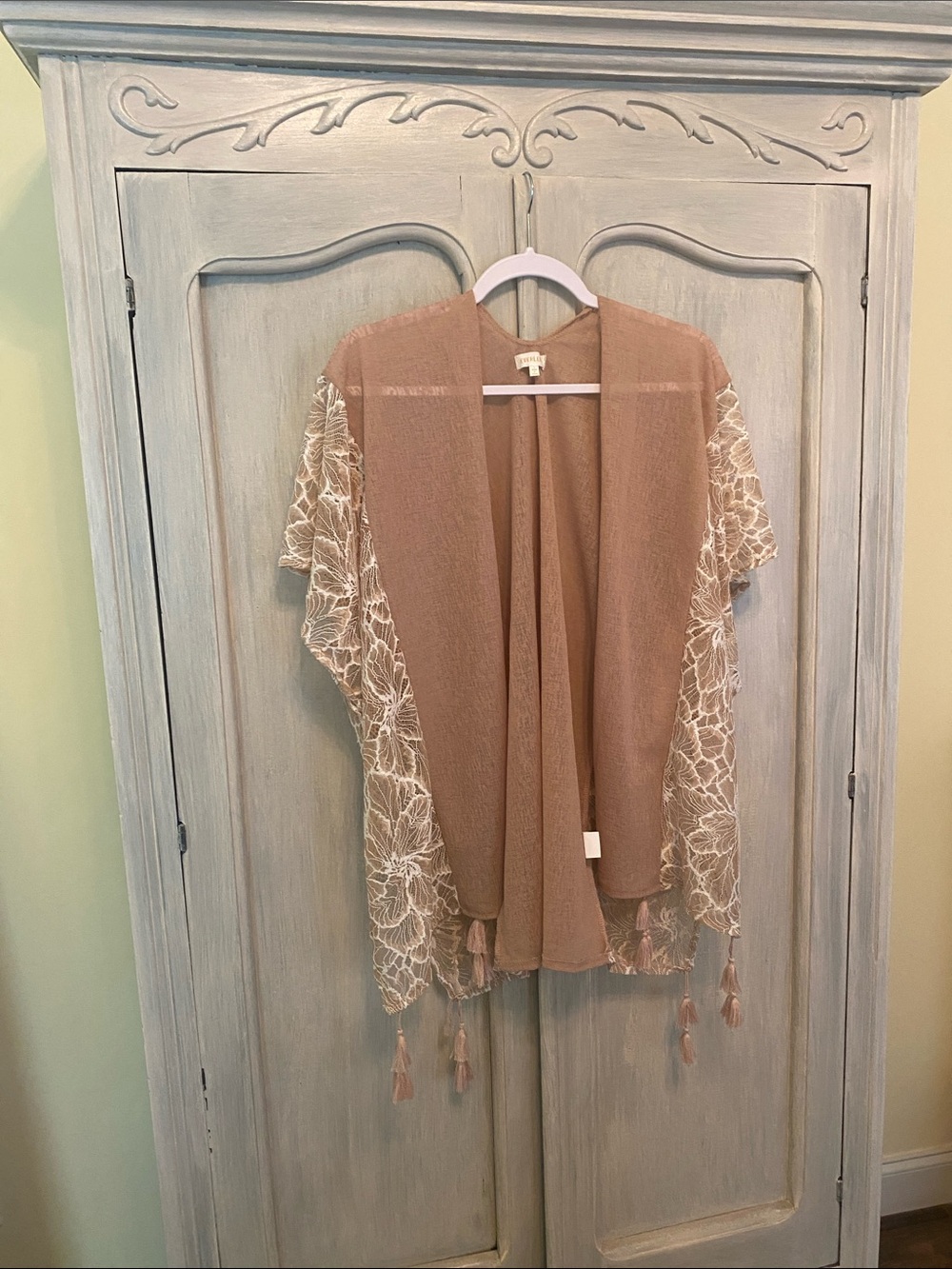 everleigh Blush Taupe Lace Kimono Cardigan